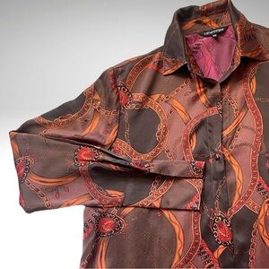 Catherine Gee 100% Silk Chain Print Blouse XS | Equestrian Scarf Top